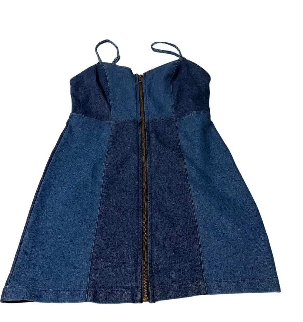 Derek Heart Tow-Tone Color Block Denim Mini Dress Women's Size S - Picture 1 of 6